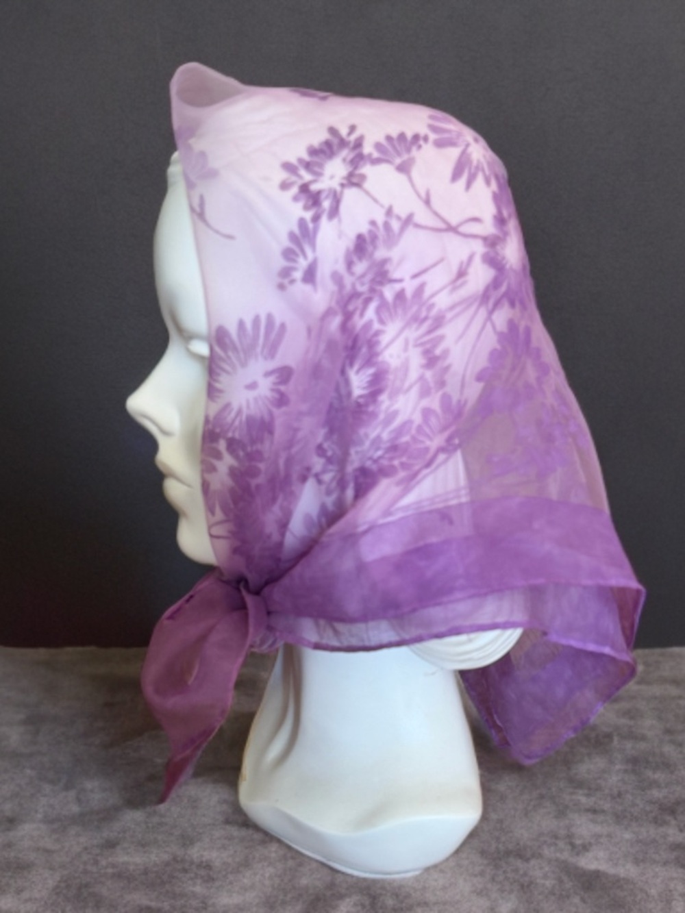 Vintage Purple Floral Sheer Scarf